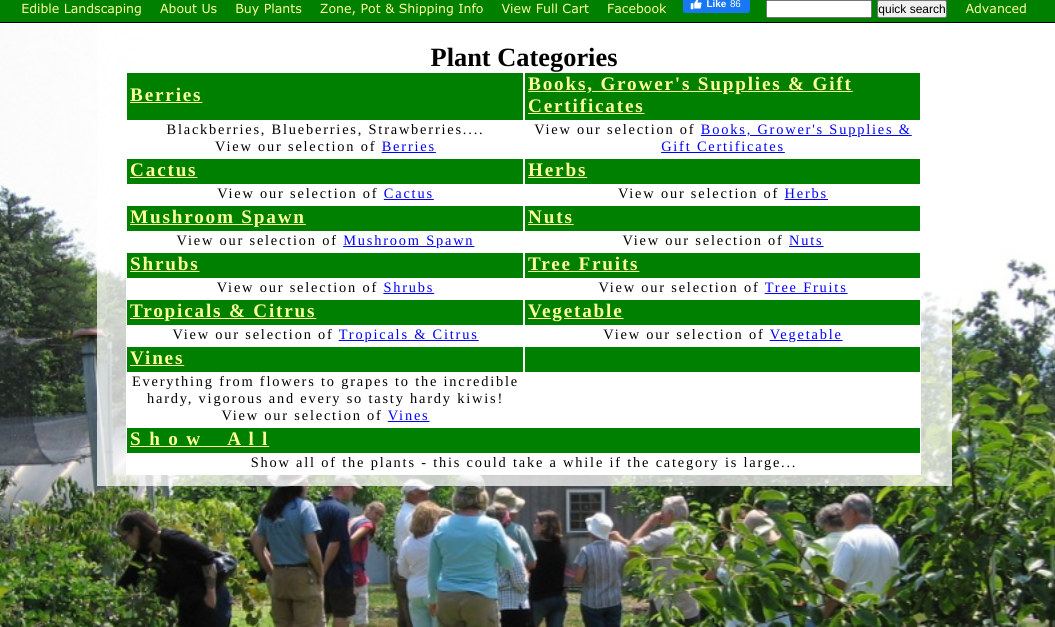 screenshot of Edible Landscaping website