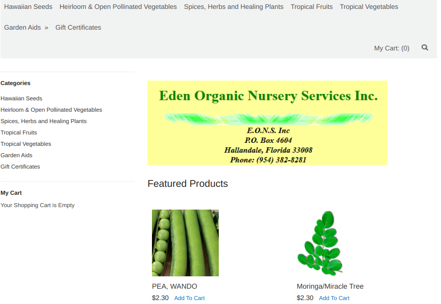 screenshot of Eden Organic Nursery Service website