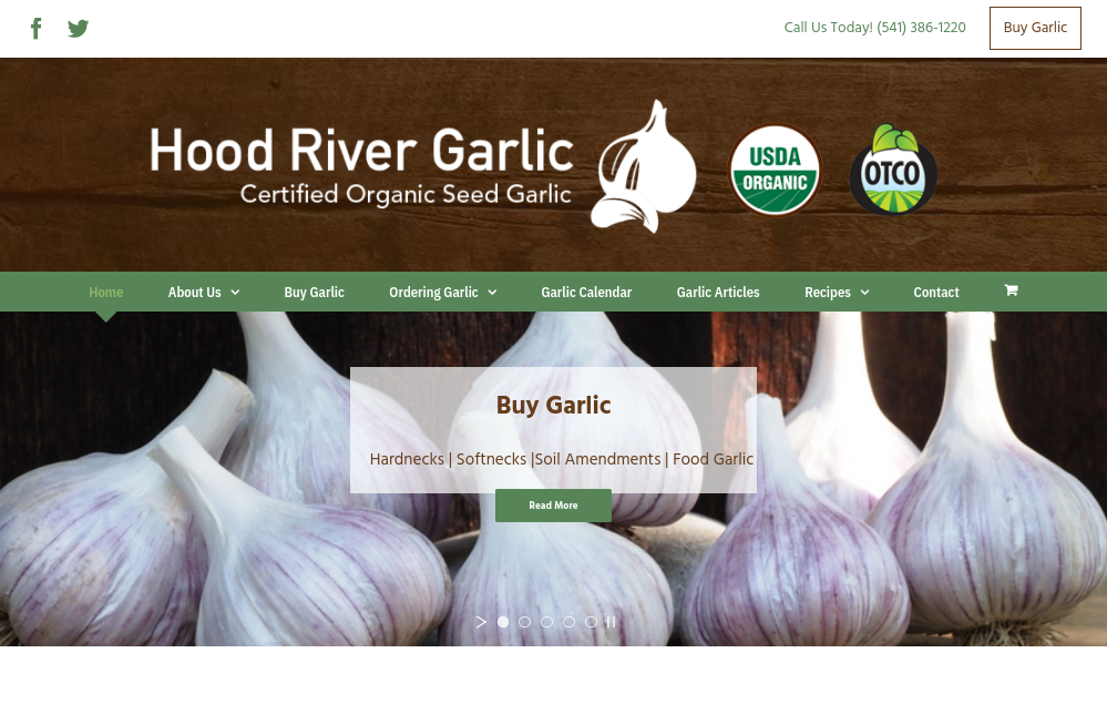 screenshot of Hood River Garlic website