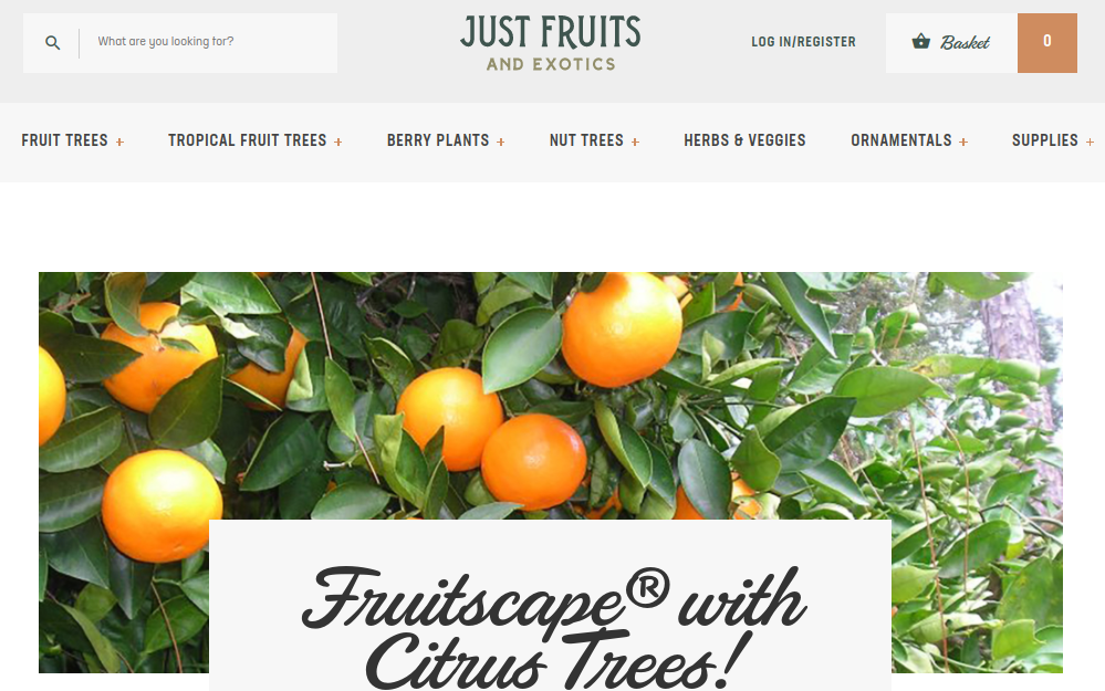 screenshot of Just Fruits and Exotics website