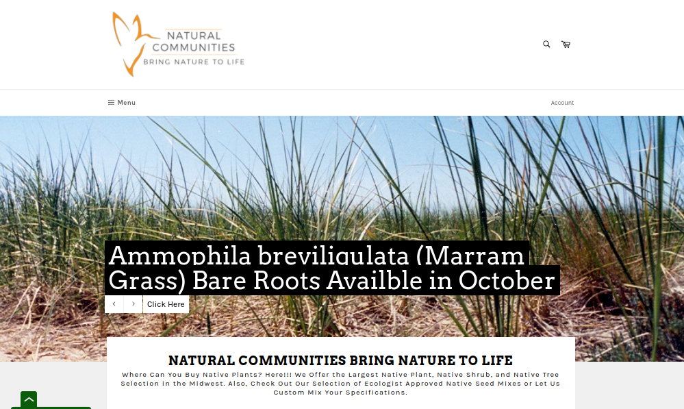 screenshot of Natural Communities Native Plants website