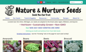 screenshot of Nature and Nurture Seeds website