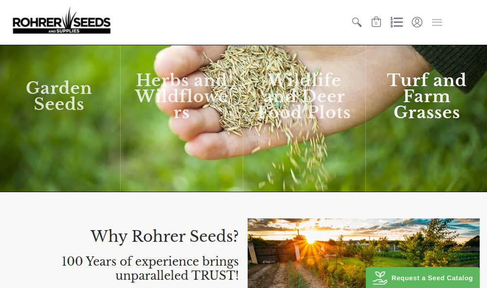 screenshot of Rohrer Seeds website