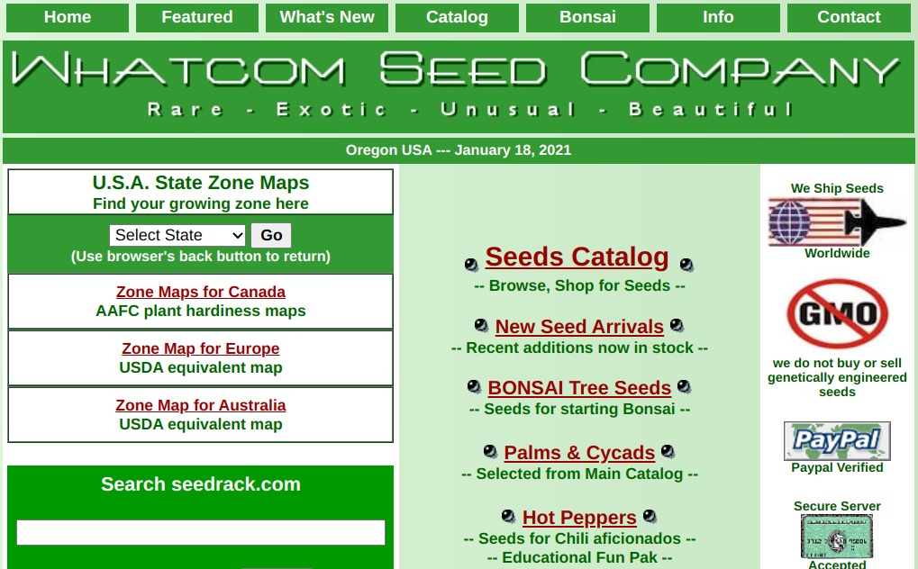 screenshot of Whatcom Seed Company website