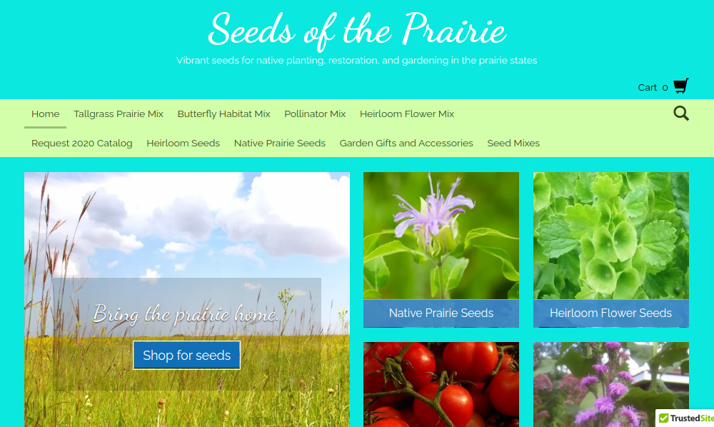 screenshot of Seeds of the Prairie website