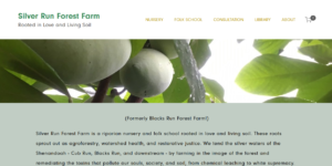 screenshot of Silver Run Forest Farm website