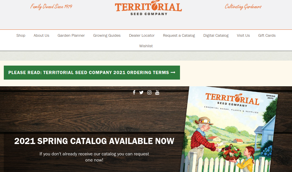 screenshot of Territorial Seed Company website