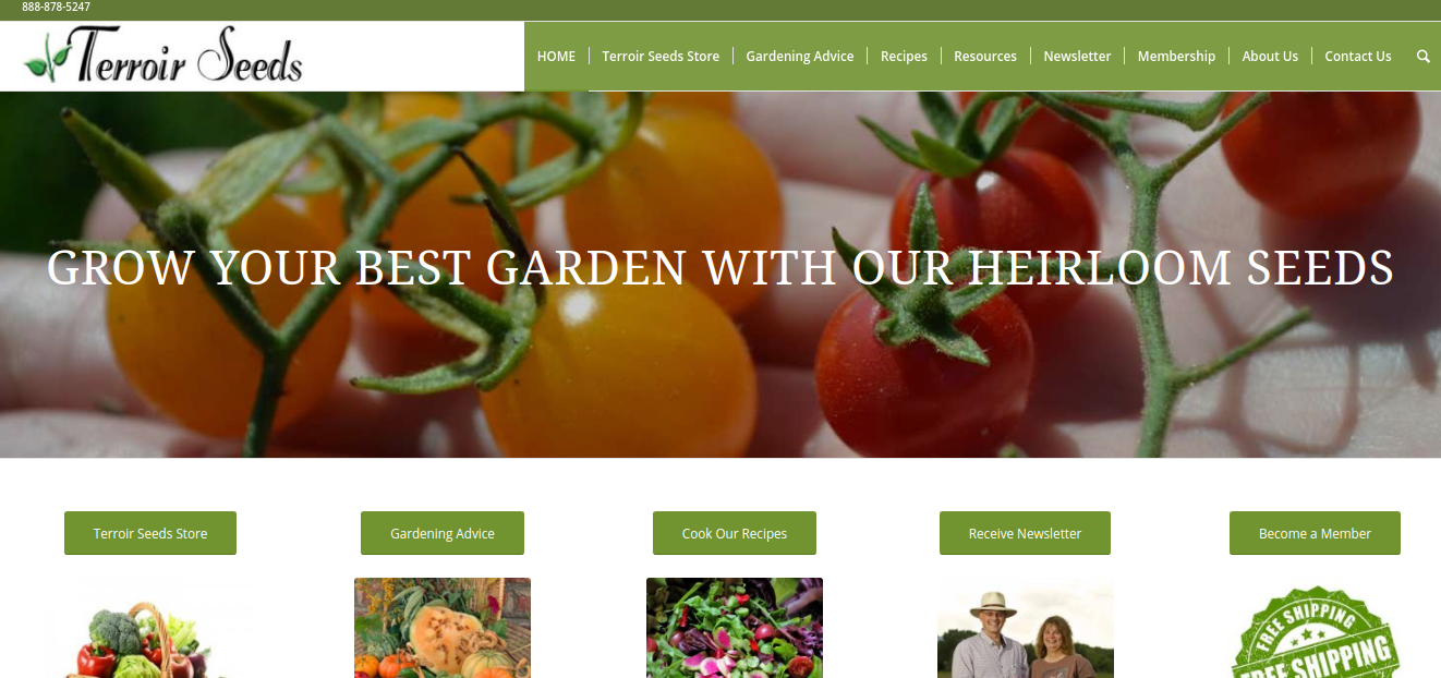 screenshot of Terroir Seeds LLC. Home of Underwood Gardens website