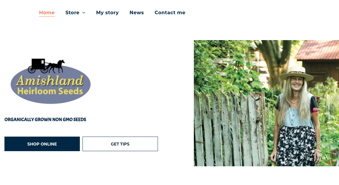 screenshot of Amishland Heirloom Seeds website