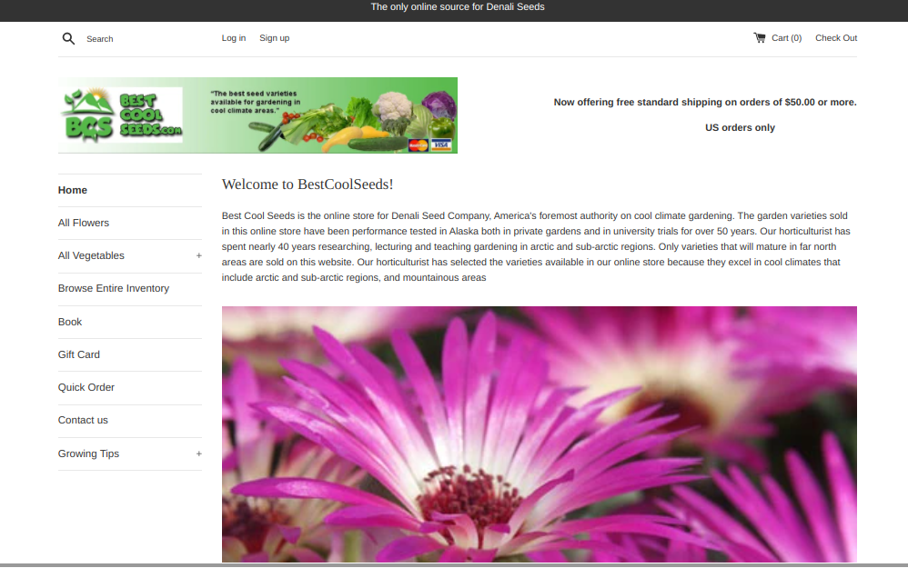 screenshot of BestCoolSeeds website