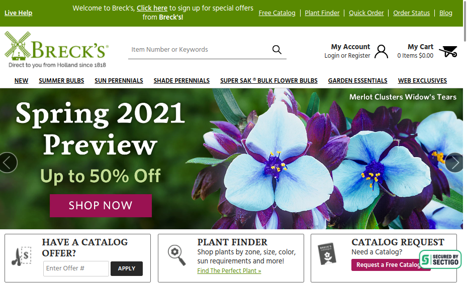 screenshot for Breck's website