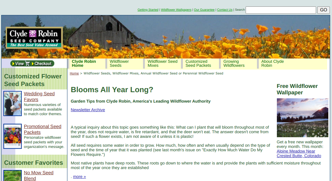 screenshot of the Clyde Robin Seed Company website