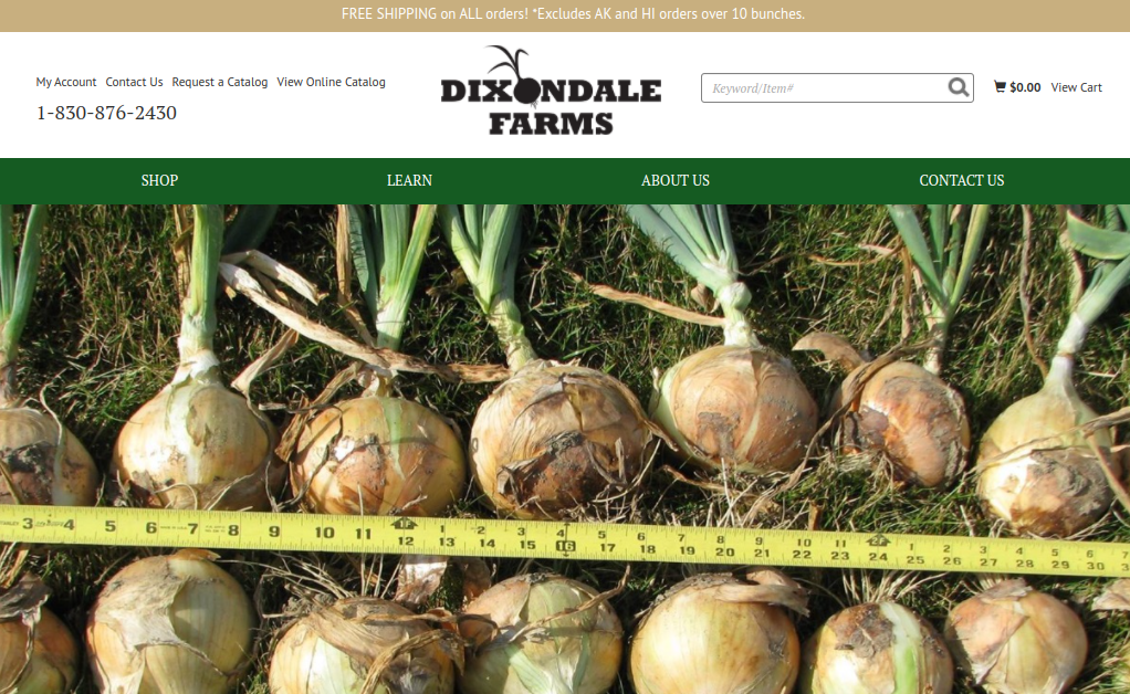 screenshot of Dixondale Farms website