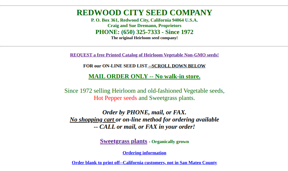 screenshot of Redwood City Seed Co. website