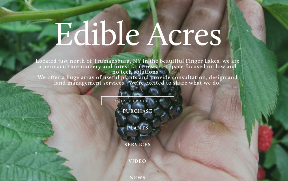 screenshot of Edible Acres website