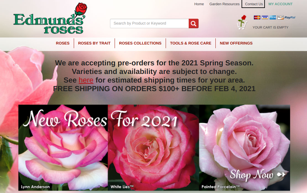 screenshot of Edmunds' Roses website