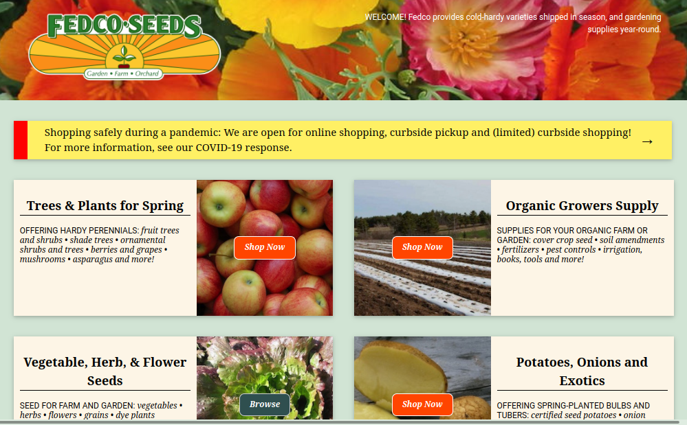 screenshot of Fedco Seeds website