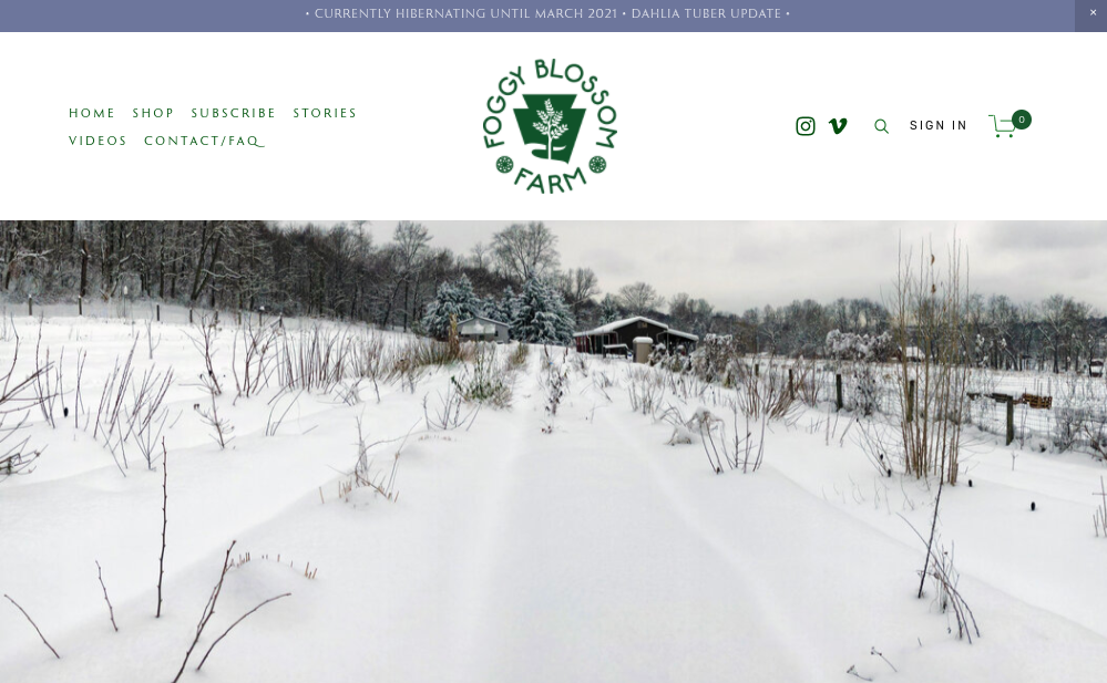 screenshot of Foggy Blossom Farm website