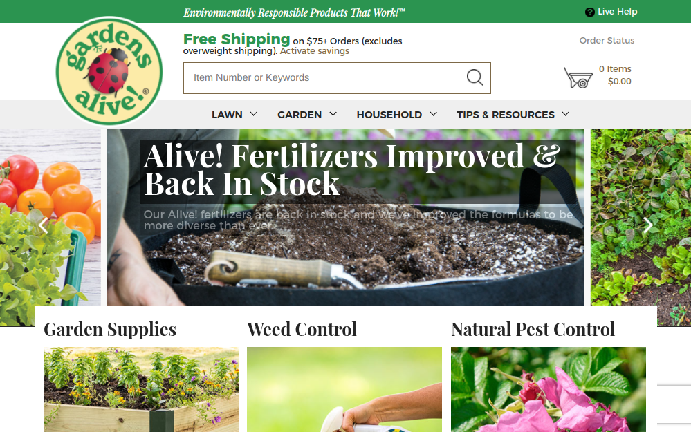 screenshot of Gardens Alive website