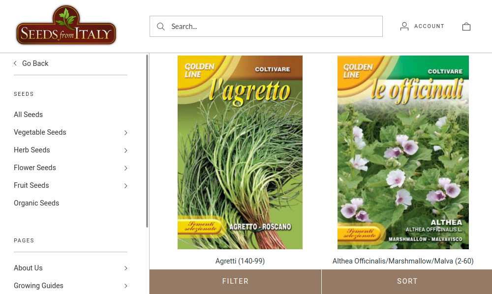 screenshot of Seeds From Italy website