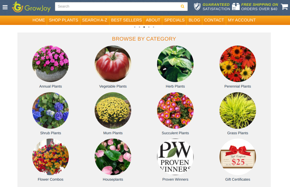 screenshot of GrowJoy website