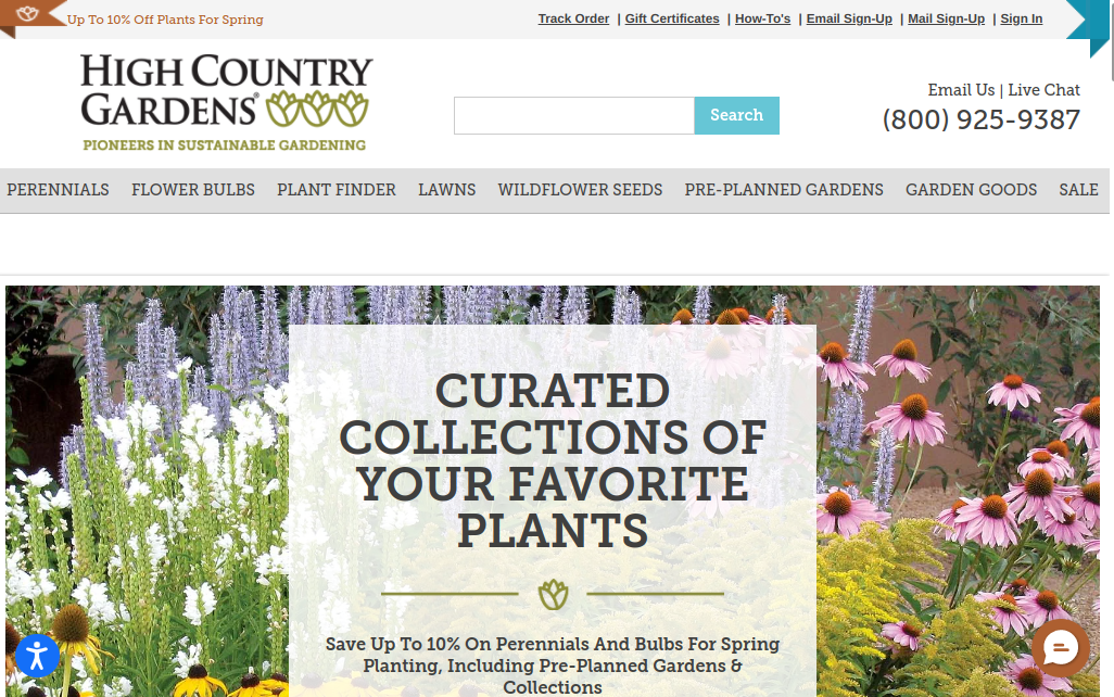 screenshot of High Country Gardens website