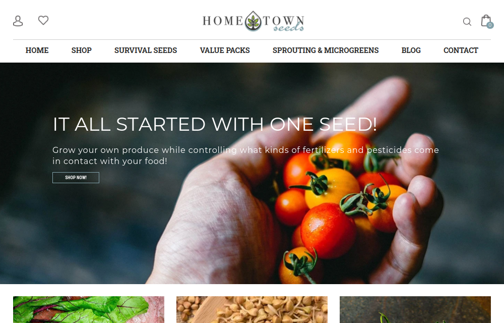 screenshot of Hometown Seeds website
