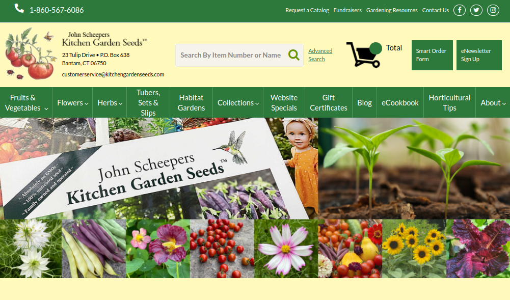 screenshot of John Scheepers Kitchen Garden Seeds website