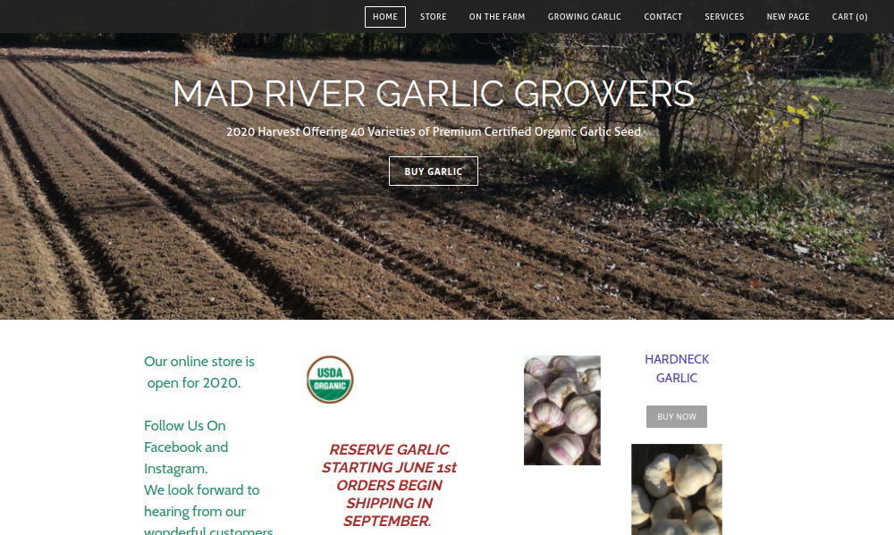 screenshot of Mad River Garlic Growers website