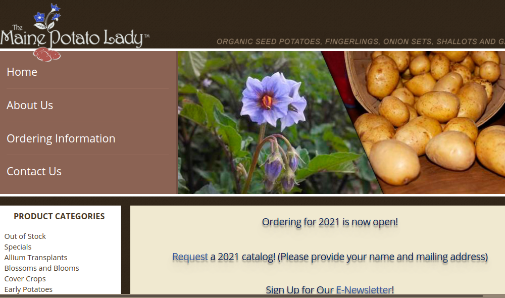 screenshot of The Maine Potato Lady website