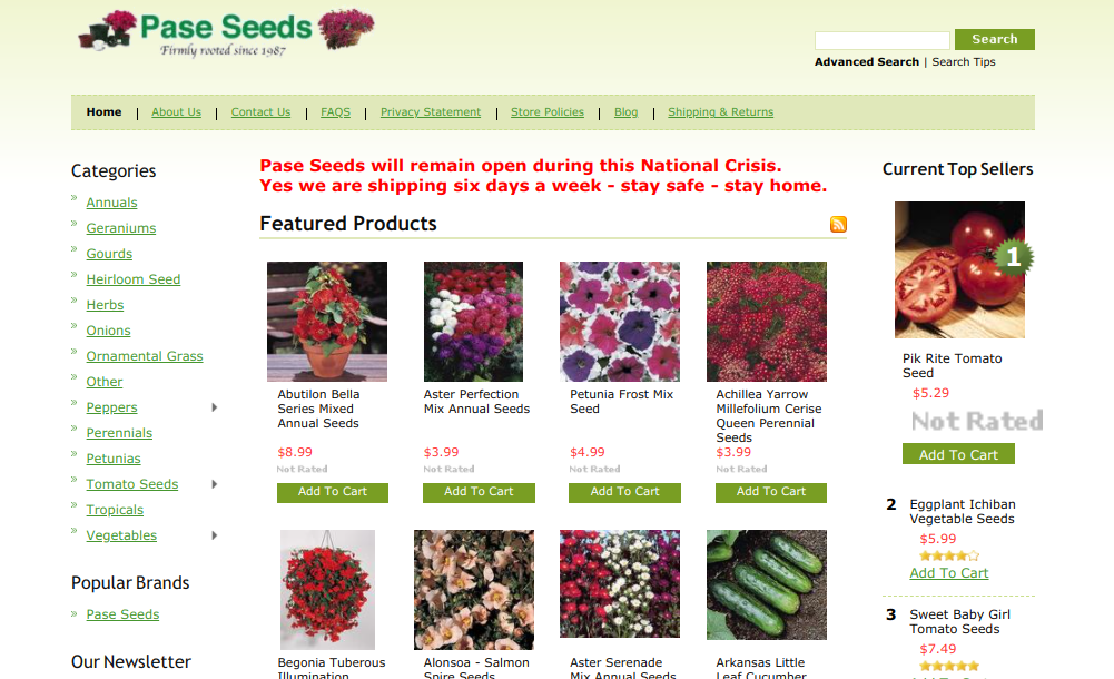 screenshot of Pase Seeds website