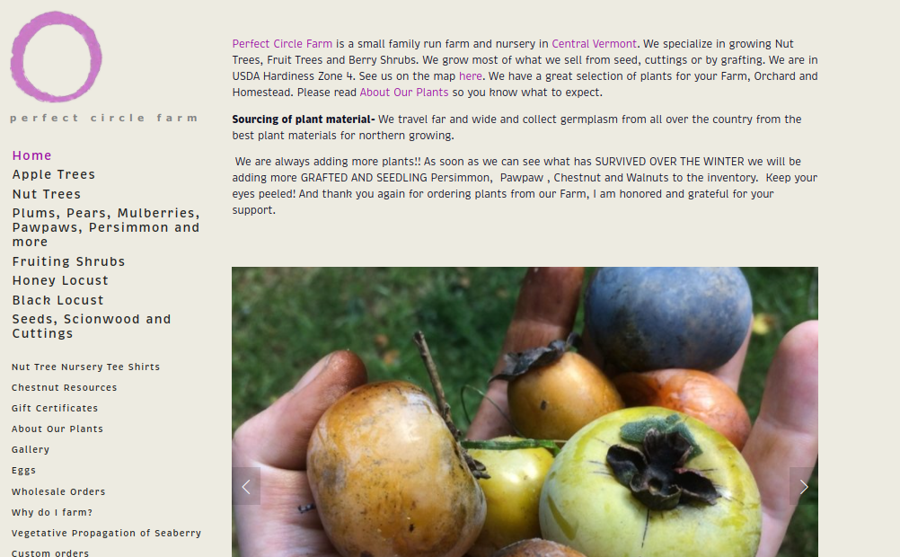 screenshot of Perfect Circle Farm website