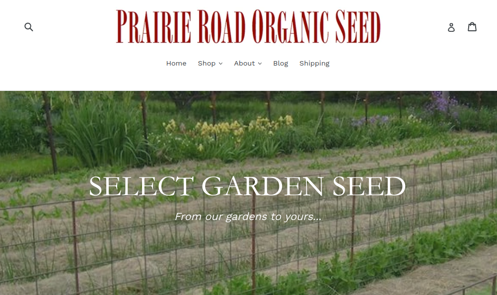 screenshot of Prairie Road Organic Seed website