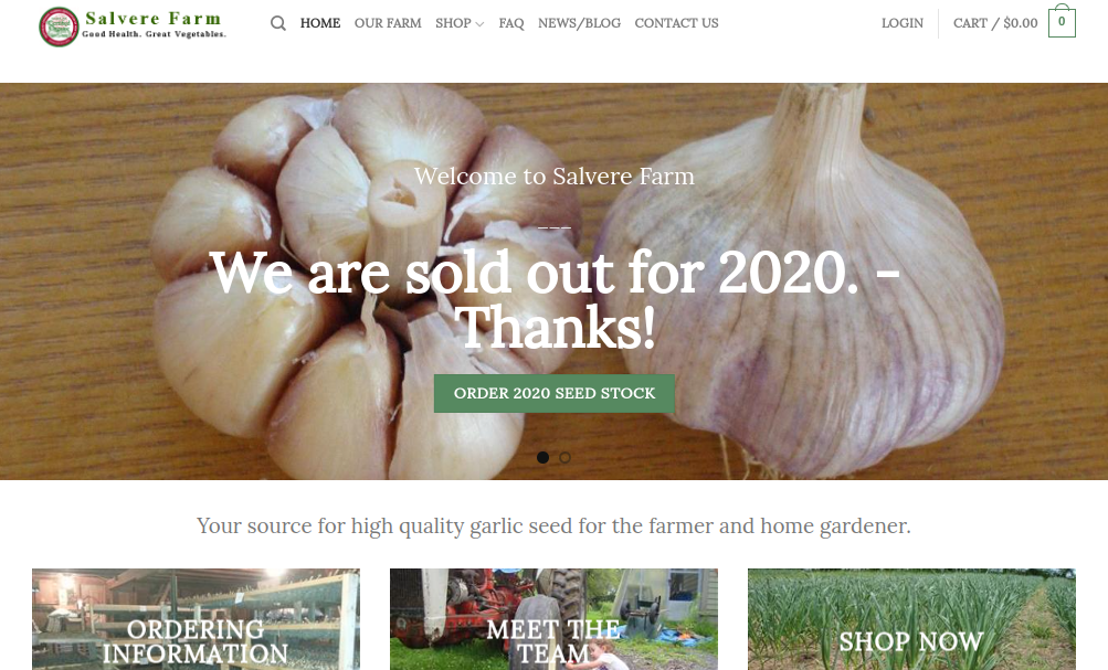 screenshot of Salverre Farm website