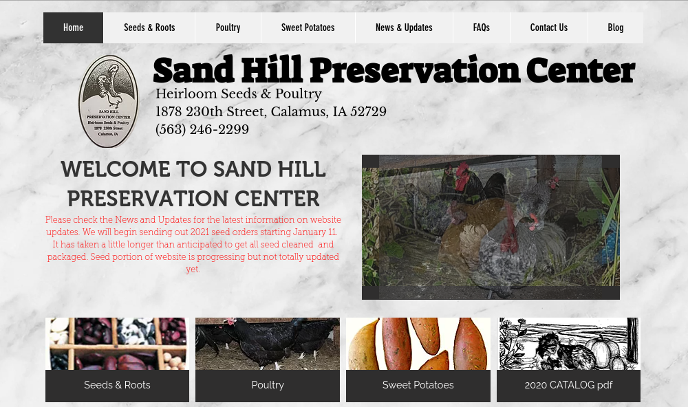 screenshot of Sand Hill Preservation Center website