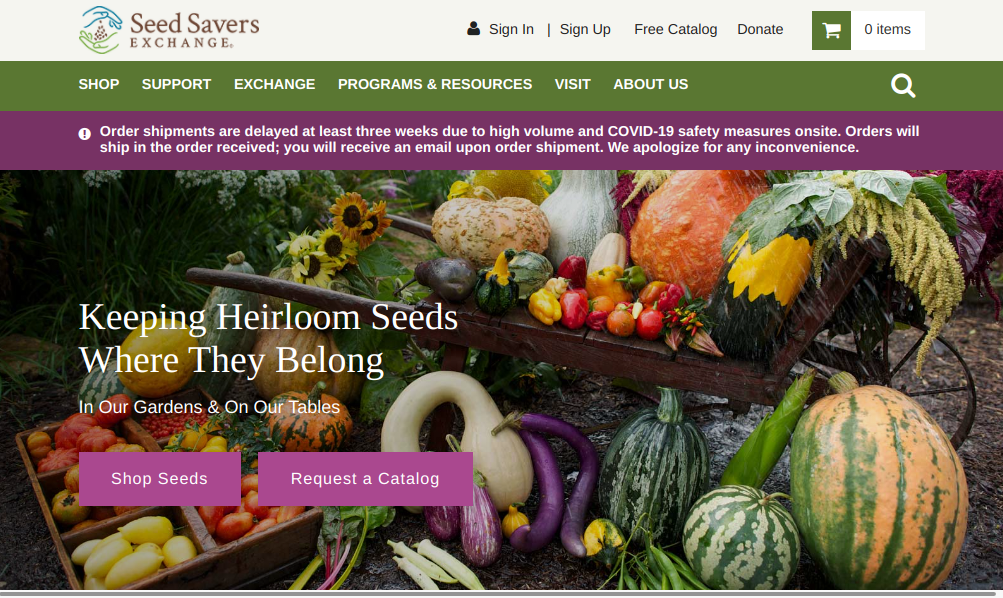 screenshot of Seed Savers Exchange website