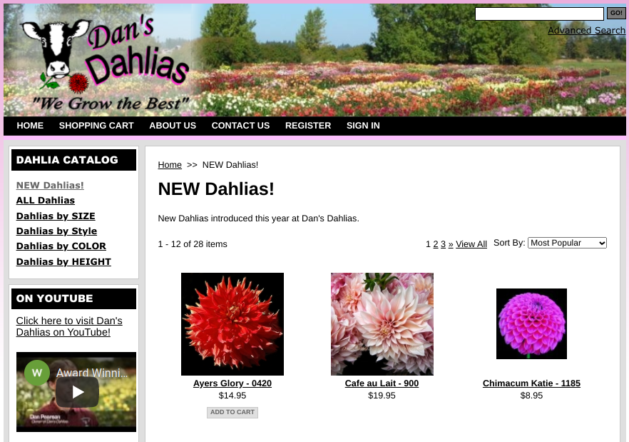 screenshot of Dan's Dahlias website