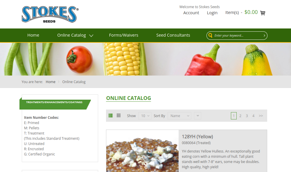 screenshot of Stokes Seeds website