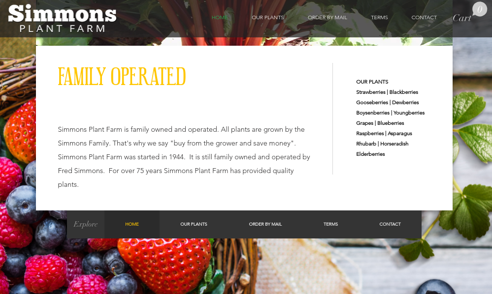 screenshot of Simmons Plant Farm website