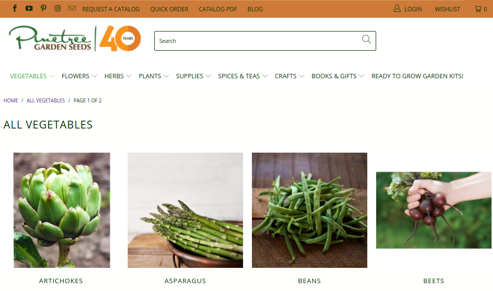 screenshot of Pinetree Garden Seeds & Accessories website