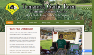 screenshot of Tamarack Garlic Farm website