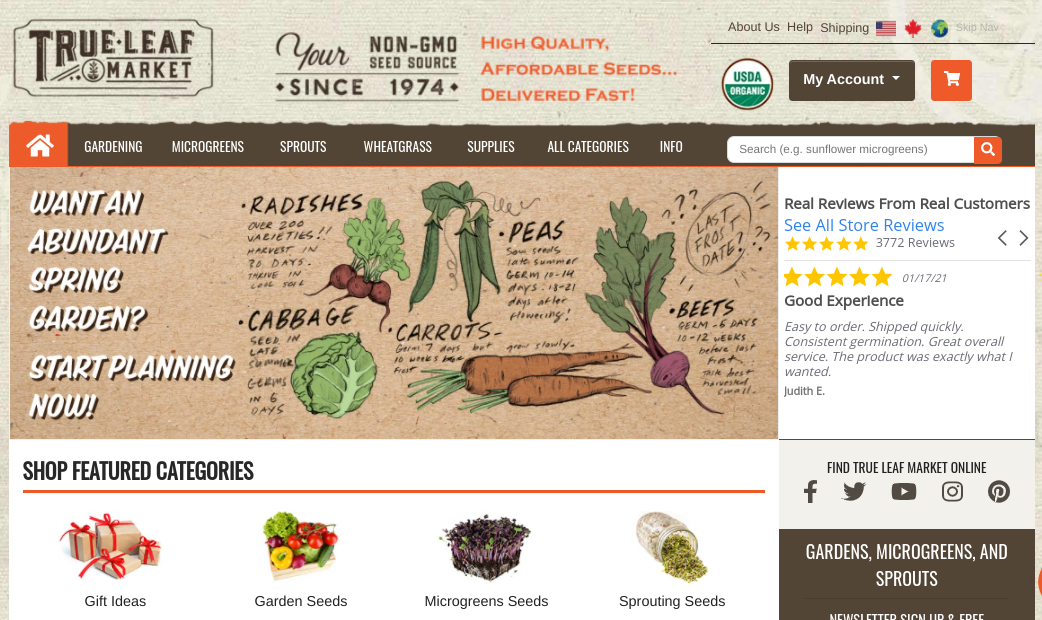 screenshot of True Leaf Market website
