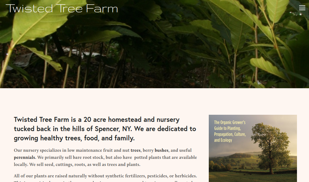 screenshot of Twisted Tree Farm website