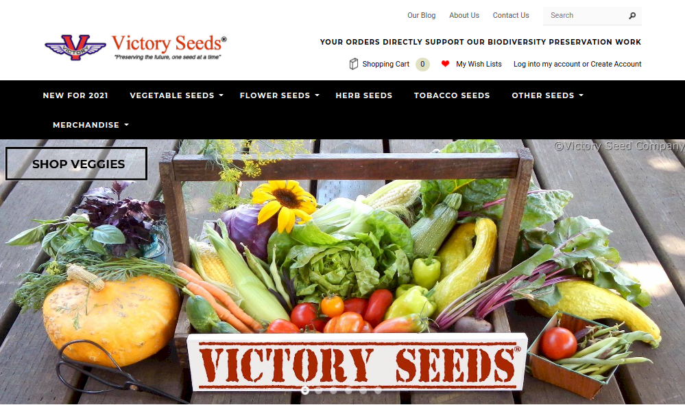 screenshot of Victory Seed Company website