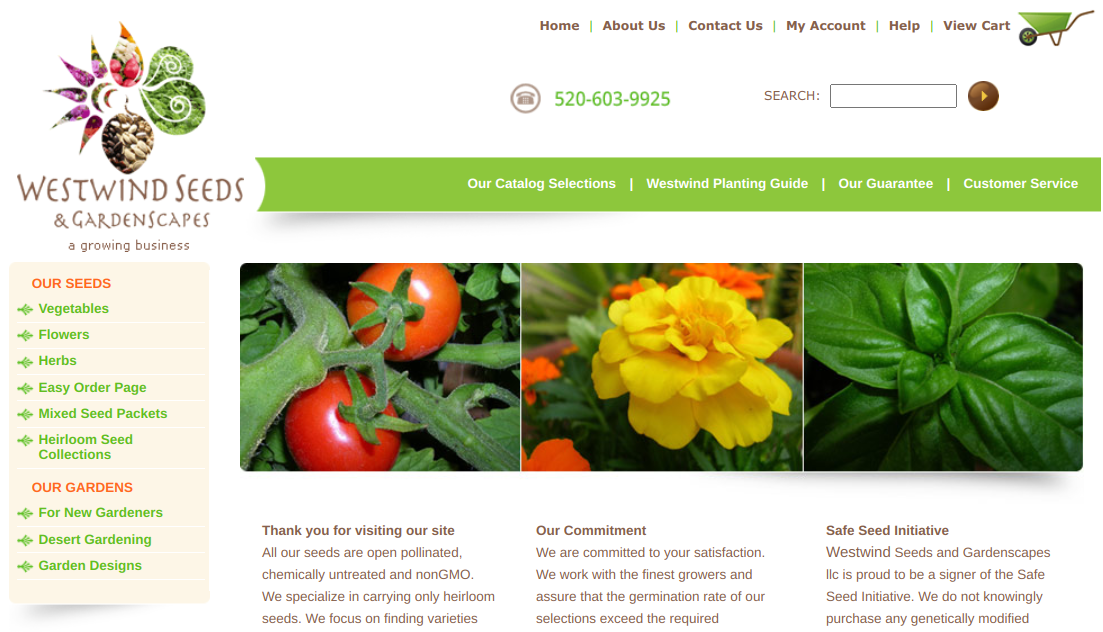 screenshot of Westwind Seeds & Gardenscapes website