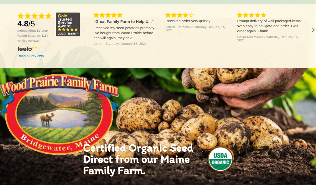 screenshot of Wood Prairie Farm website